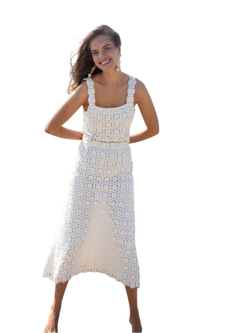 Nwt Asha Arabella cream Crochet lace midi Skirt & crop top Set cotton medium - Picture 2 of 9